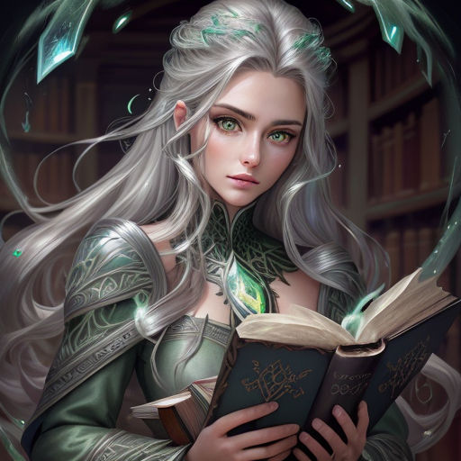 2 magebooks library insanely detalied beautiful meadow in the 55s woman silver streaks in hair 2 magebooks library insanely detalied beautiful meadow in the 55s woman silver streaks in hair